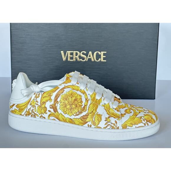 Versace Baroco Men\'s White/Gold Leather Sneakers 13 US (46 Euro) 1016936 NIB main image 13
